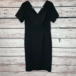 Banana Republic Black Sheath Dress Short Sleeve Wool Blend V-Back‎ Dress Size 6